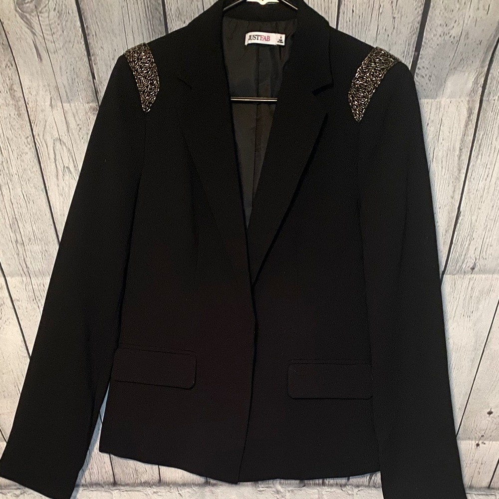 Black Embellished Shoulder Blazer